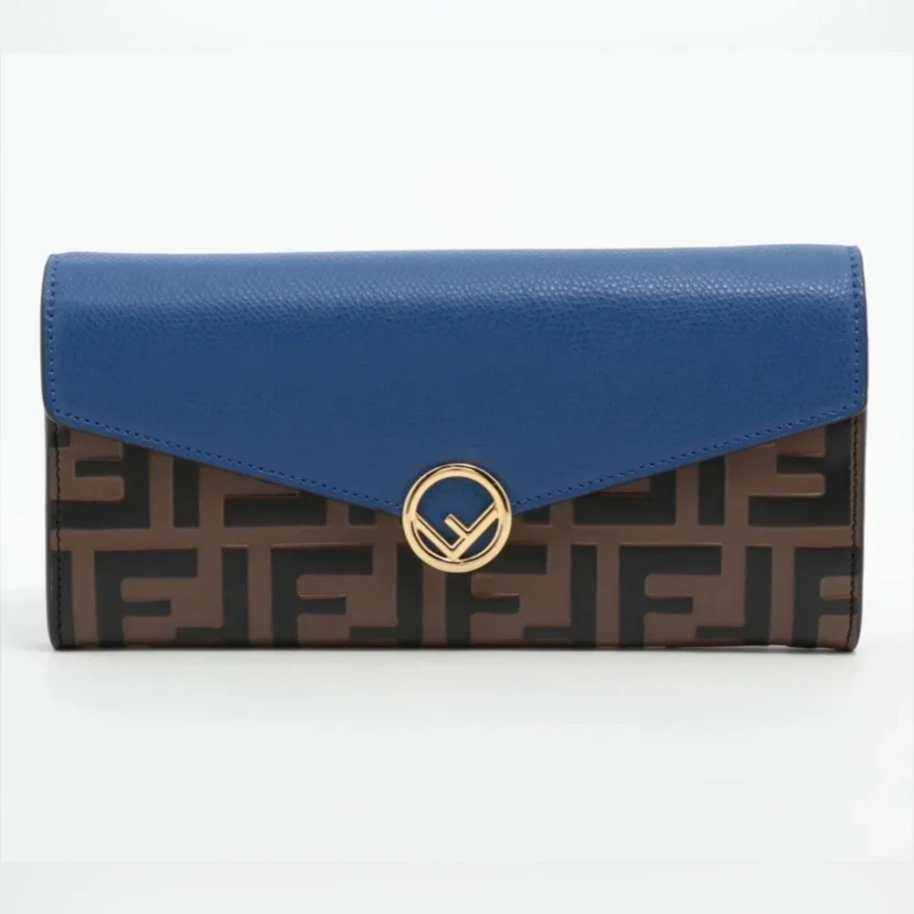 Fendi Logo Embossed F is Fendi Wallet Tobacco Blue 8M0251 - Picture 1 of 10